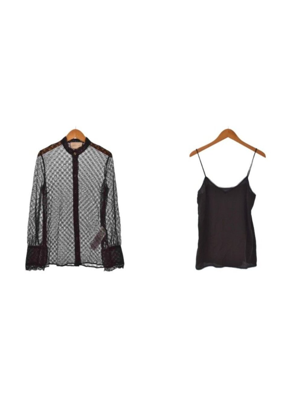 Gucci Geometric Lace Shirt Blouse Long Sleeve Sheer See Through 36 Black Zakbx
